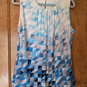 Calvin Klein Blue Geometric Sleeveless Blouse